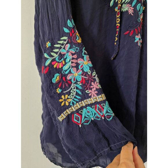 Johnny Was Sheesoh embroidered blouse in blue Sz XL - Picture 3 of 8